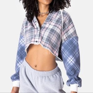 Adika Cropped Hooded Flannel Sweatshirt XL